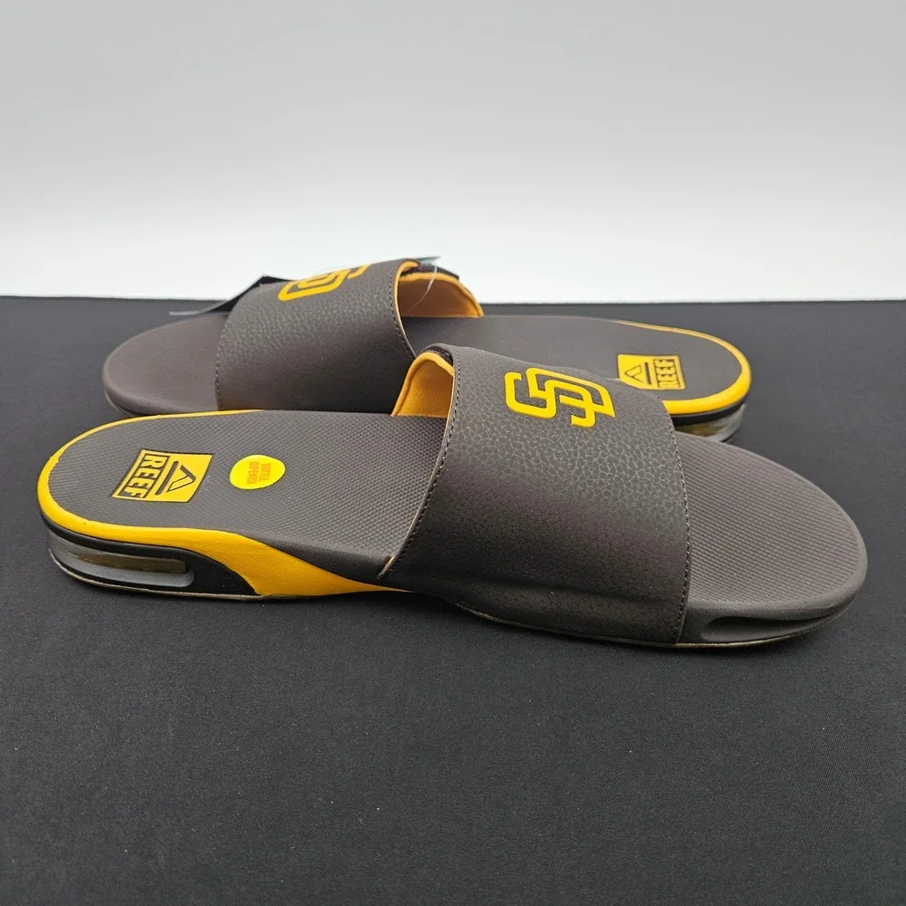 Reef Fanning Slide X MLB San Diego Padres Mens Sz 13 Brown Yellow Sandals CI8631
